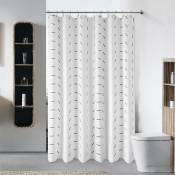 Rideau de douche(Blanc), rideau de douche de salle de bain ferme avec crochet de rideau de douche - White