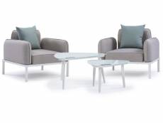 Salon de jardin en tissu "sevilla" - 2 fauteuils + 2 tables basses - gris