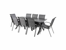 Table 215 extensible 295 x100x75 et 8 fauteuils empilable,aluminium