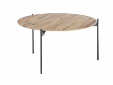 Table basse en bois coloris chêne massif, pieds en métal noir - longueur 74 x hauteur 38 x profondeur 74 cm