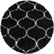 Tapis rond à poils longs et motifs alhambra noir 160x160cm