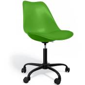 Tulip Style - Chaise de bureau avec roulettes - Chaise de bureau pivotante - Structure noire Tulip Vert - Cuir végétalien, Métal, pp - Vert