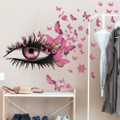 Yeux roses cils papillons créatifs décoratifs Stickers muraux salon chambre fond mur Simple amovible Stickers muraux