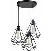 3 Lampes suspension industrielle vintage Métal Lustre