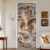 Autocollant de porte effet 3D Dragon blanc en relief (77x200cm), autocollant mural intérieur en pvc pour décoration murale salon cuisine chambre
