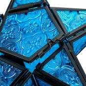 BDD - 1 pc bleu style européen couleur en relief verre en fer forgé bougeoir suspendu lampe à vent bougie parfumée pour lampe mode décoration de la