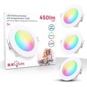 B.k.licht - i Set de 3 lampes à encastrer rgbw pour salle de bain led i Spot à encastrer pour salle de bain en couleur i Télécommande i Ø70 mm
