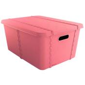 Boîte de rangement pour histoires de vie avec couvercle grand 45l rose - Noir