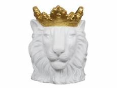 Cache pot lion blanc couronne doree d16cm