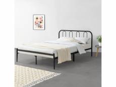 Cadre de lit en métal solide robuste avec sommier à lattes lit double acier laqué 200 x 160 cm noir mat [en.casa]