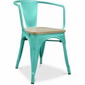 Chaise de salle à manger avec accoudoir Stylix design industriel en Métal et bois clair - Nouvelle édition Vert pastel - Bois, Acier - Vert pastel