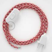 Creative Cables - Cordon pour lampe, câble RP09 Effet Soie Bicolore Blanc-Rouge 1,80 m. Choisissez la couleur de la fiche et de l'interrupteur Blanc