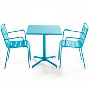 Ensemble table de jardin bistrot et 2 fauteuils métal bleu - Palavas - Bleu