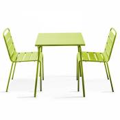 Ensemble table de jardin carrée et 2 chaises acier vert - Palavas - Vert