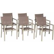 Happy Garden - Lot de 6 chaises en aluminium taupe