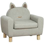 HOMCOM Fauteuil pour enfant design scandinave grand confort avec oreille de chat piètement bois et tissu gris