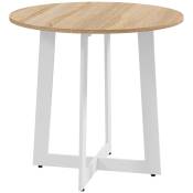 HOMCOM Table à manger ronde pour 4 personnes table de cuisine design moderne avec plateau effet bois et base en acier croisé