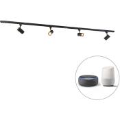 Jeana - led Dimmable Système de rail spot luminaire plafond, plafonnier compatible pour led variateur inclus - 4 lumière - l 194 cm - Noir - Moderne