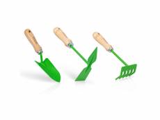 Kit 3 outils de jardin vito acier et manche bois de hêtre transplantoir + serfouette + rateau 5 dents