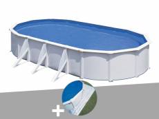Kit piscine acier blanc gré fidji ovale 5,27 x 3,27 x 1,22 m + tapis de sol