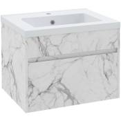 Kleankin - Meuble sous-vasque suspendu - vasque céramique incluse - tiroir coulissant - dim. 60L x 45l x 45H cm - aspect marbre blanc - Blanc