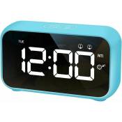 Lablanc - Réveil numérique led avec fonction Snooze Surface miroir rechargeable usb 12/24 heures pour chambre bureau bleu