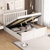 Lit coffre en bois 140x200cm - Lit double avec sommier à lattes tête de lit lit de rangement pour adulte facile à monter - lit adulte blanc