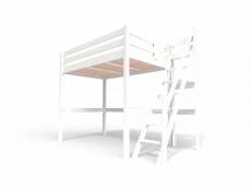 Lit mezzanine bois avec escalier de meunier sylvia 120x200 blanc 1120-LB