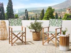 Lot de 2 chaises de jardin bois clair et crème à motif feuilles cine 312331