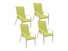 Lot de 4 chaises marbella en textilène vert - aluminium blanc