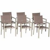 Lot de 6 chaises en aluminium taupe - textilène taupe - brown