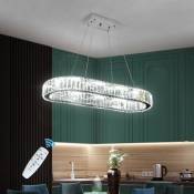 Lustre 60W 3 couleurs changeable en K9 cristal lampe de plafond LED salon 70cmx25cm dimmable avec la télécommande chrome