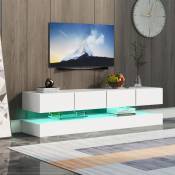 Meuble tv 130 cm avec éclairage led, 4 tiroirs, meuble tv suspendu, 130 x 33 x 15 cm - Blanc - Blanc