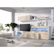 Meuble TV de salon Grace 260 cm blanc brillant et naturel | Blanc et Naturel