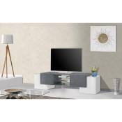 Meuble tv Dmartin, Buffet bas de salon, base meuble tv, 100% Made in Italy, 190x45h45 cm, Blanc Brillant et Ardoise - Dmora
