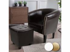 Miadomodo® fauteuil chesterfield avec repose-pied - en simili cuir, avec éléments décoratifs en cuivre, marron - chaise, cabriolet, tabouret pouf, meu