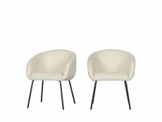Noelle - lot de 2 chaises en tissu bouclette et métal - couleur - ecru