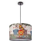 Paco Home - Suspension Chambre Enfant Plafonnier Abat-Jour Tissu Rond Jungle Lampe à suspension - Noir, Design 1 (Ø45,5 cm)