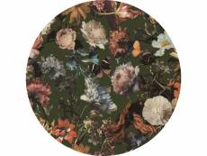 Papier peint panoramique rond adhésif fleurs vert olive grisé - 158989 - ø 70 cm 158989