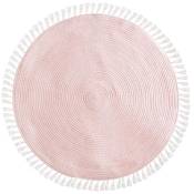 Pegane - Tapis ronde en coton et polyester coloris rose - Diamètre : 90 cm
