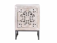 Table de chevet en bois de manguier / fer coloris blanc vieilli / gris - longueur 40 x profondeur 35 x hauteur 56 cm