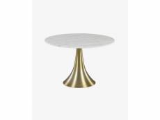 Table ronde coloris doré / blanc en marbre et en acier - diamètre 120 x hauteur 76 cm