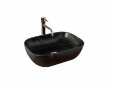 Vasque à poser rectangulaire en céramique, noir mat avec motif doré