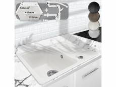 Aquamarin® évier en granit - avec 1 bac et égouttoir, kit de vidange, 56.9 x 44.9 cm, à encastrer ou sous plan, blanc - évier de cuisine, équipement d