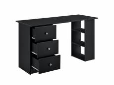 Bureau table poste de travail informatique avec 3 tiroirs bois mélaminé 120 cm noir helloshop26 03_0004713
