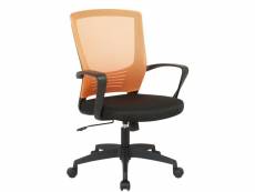 Chaise fauteuil de bureau sur roulettes en maille orange et noir réglable avec accoudoirs bur10361