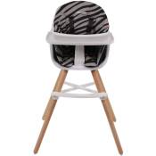 Chaise haute blanche et hêtre - Coussin décor Zebra - Nania