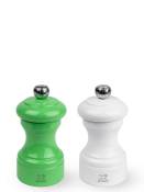 Duo de moulins à poivre et sel manuels en bois laqué vert blanc 10 cm