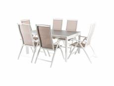 Ensemble de jardin table extensible 160-210 cm et 6 transats blancs R20085509