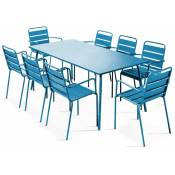 Ensemble table de jardin et 8 fauteuils en métal bleu